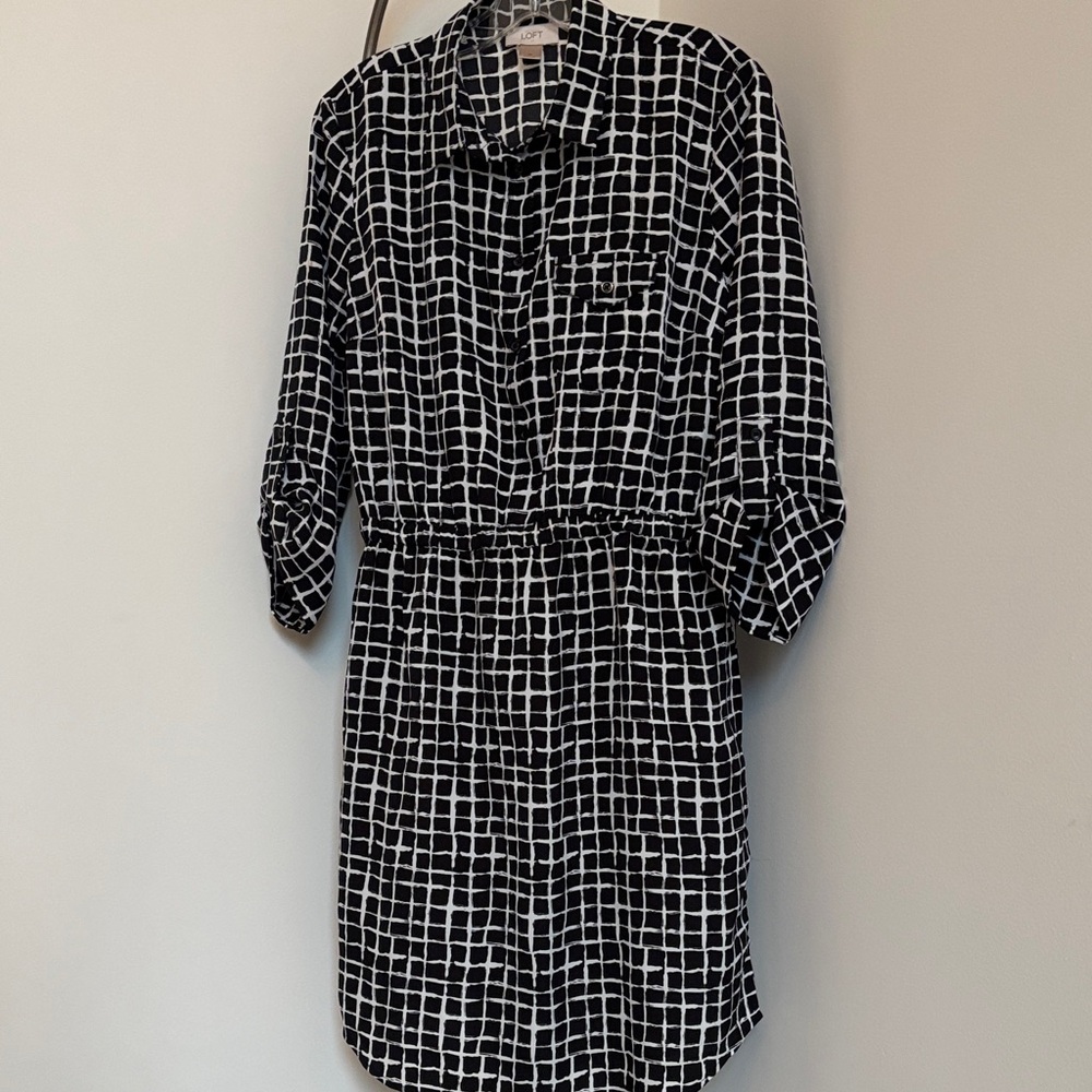 LOFT Black and White Checkered Dress